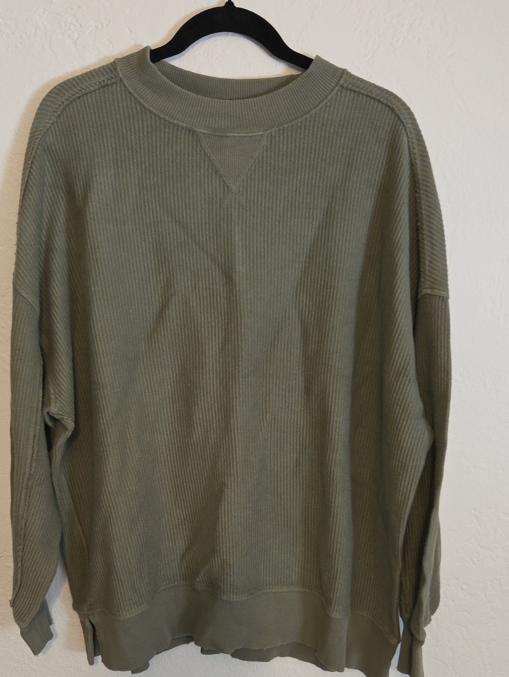 aerie Olive Green Ribbed Crewneck Sweater